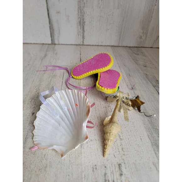 Ocean Beach shell sandals flip flop ornament Xmas set - Picture 7 of 7